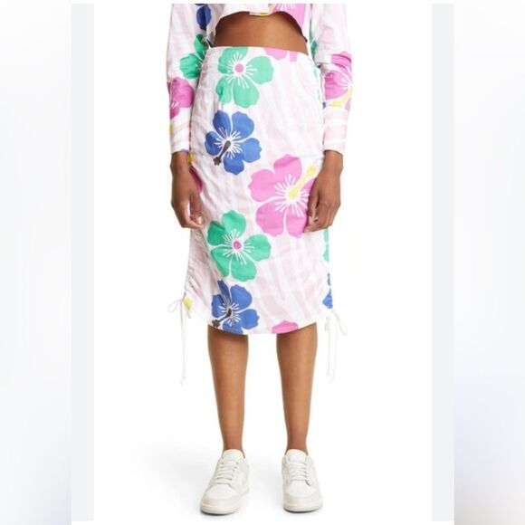 Dresses & Skirts - SAMMY B Tory Floral Print Drawstring Cotton Skirt In Pink Estimated Size XS